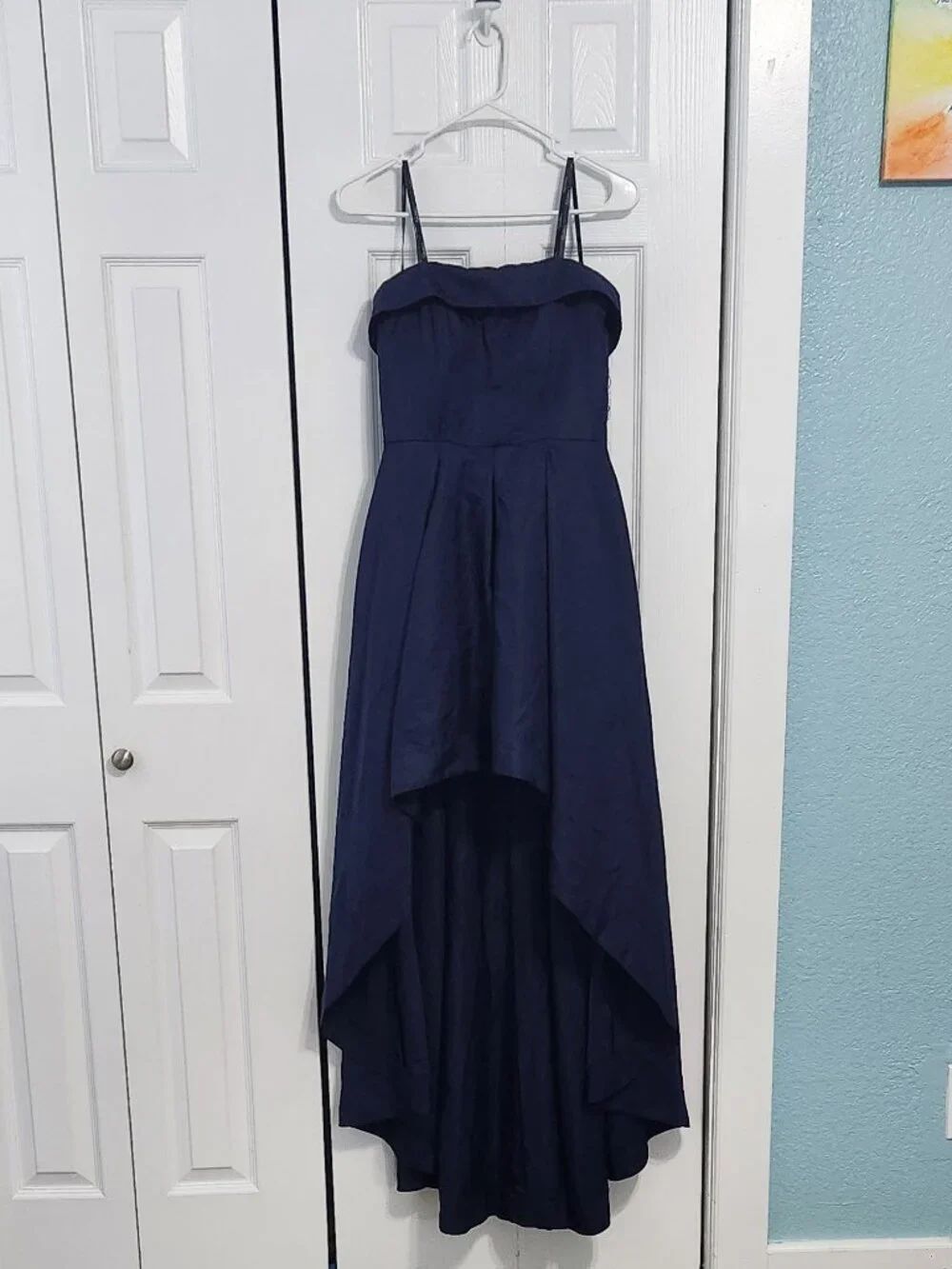 Speechless Strapless High Low Maxi Dress Sz 7 Navy Blue Pockets NWOT